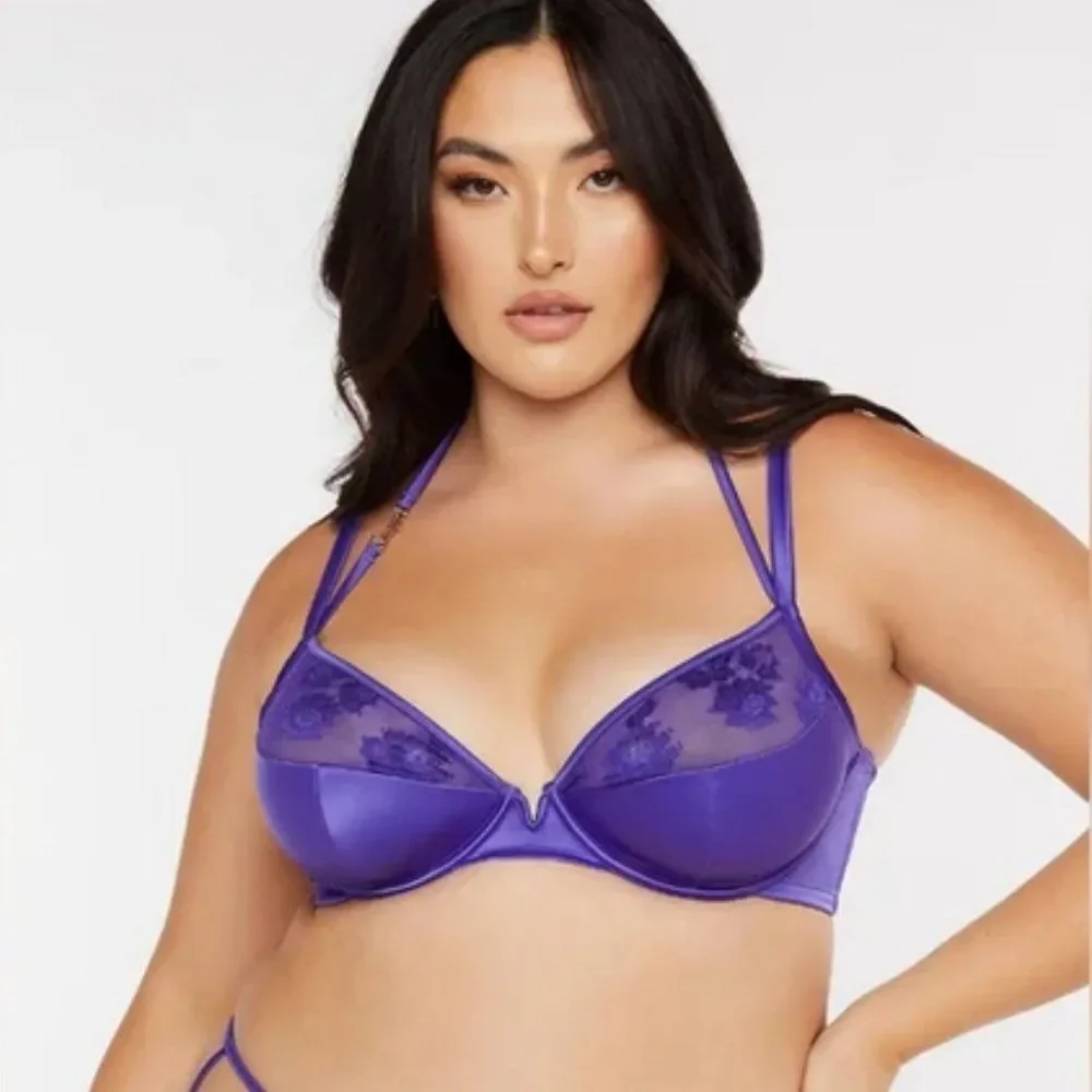 Savage X Fenty Lingerie By Rihanna Strap Up Lace Plunge Bra in Taboo Blue